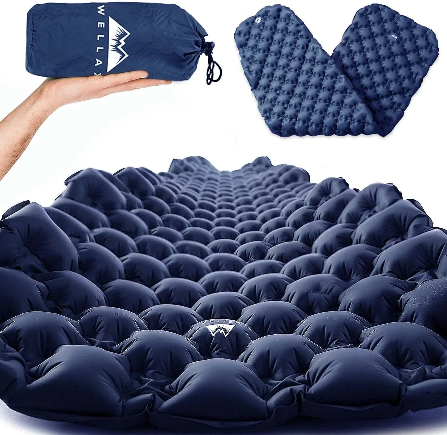 WELLAX Ultralight Air Sleeping Pad - Inflatable Sleeping Mat, Ultimate Airpad for Backpacking, Traveling, Camping and Hiking - Repair Kit, Carry Bag, Compact Air Mattress