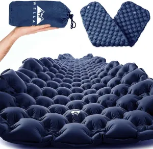 WELLAX Ultralight Air Sleeping Pad - Inflatable Sleeping Mat, Ultimate Airpad for Backpacking, Traveling, Camping and Hiking - Repair Kit, Carry Bag, Compact Air Mattress