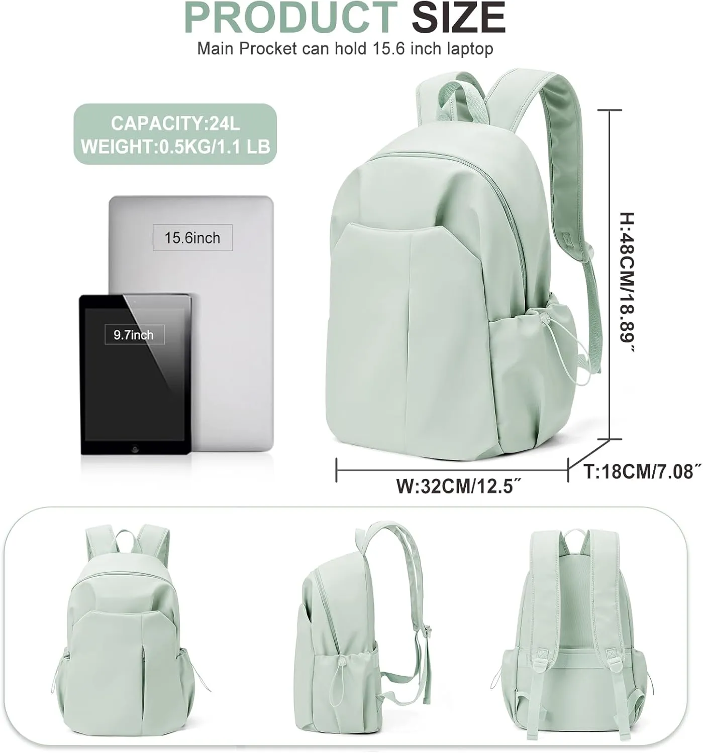 weradar simple Backpacks For School Waterproof Simple middle School Bag Casual College Backpack For Women Men Aesthetic Bookbag For Girls Boys(Green)