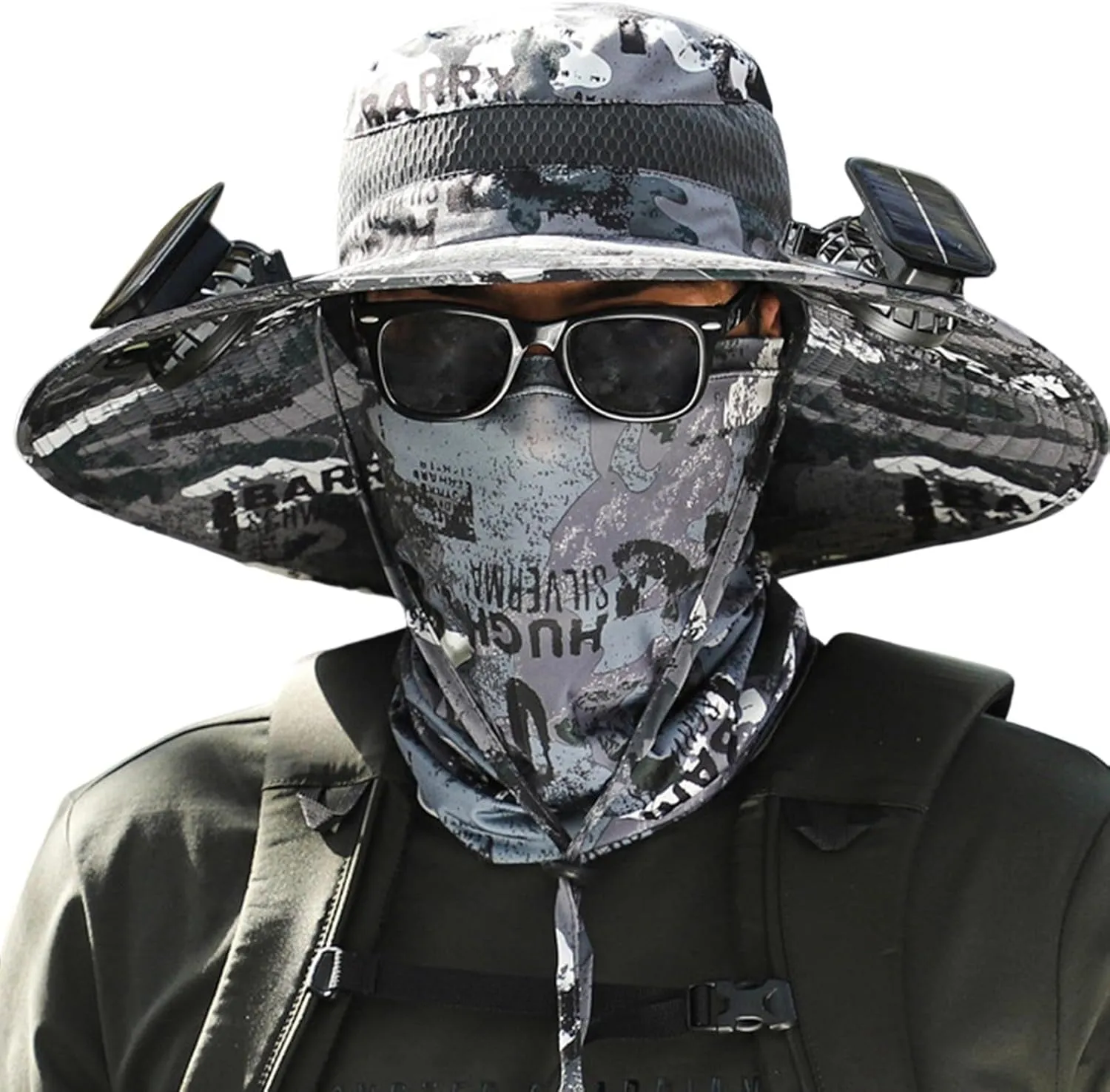 Wide Brim Fan Hat Solar Powered, UPF 50  Solar Power Fan Bucket Hat for Outdoor Hiking Camping Beach Fishing