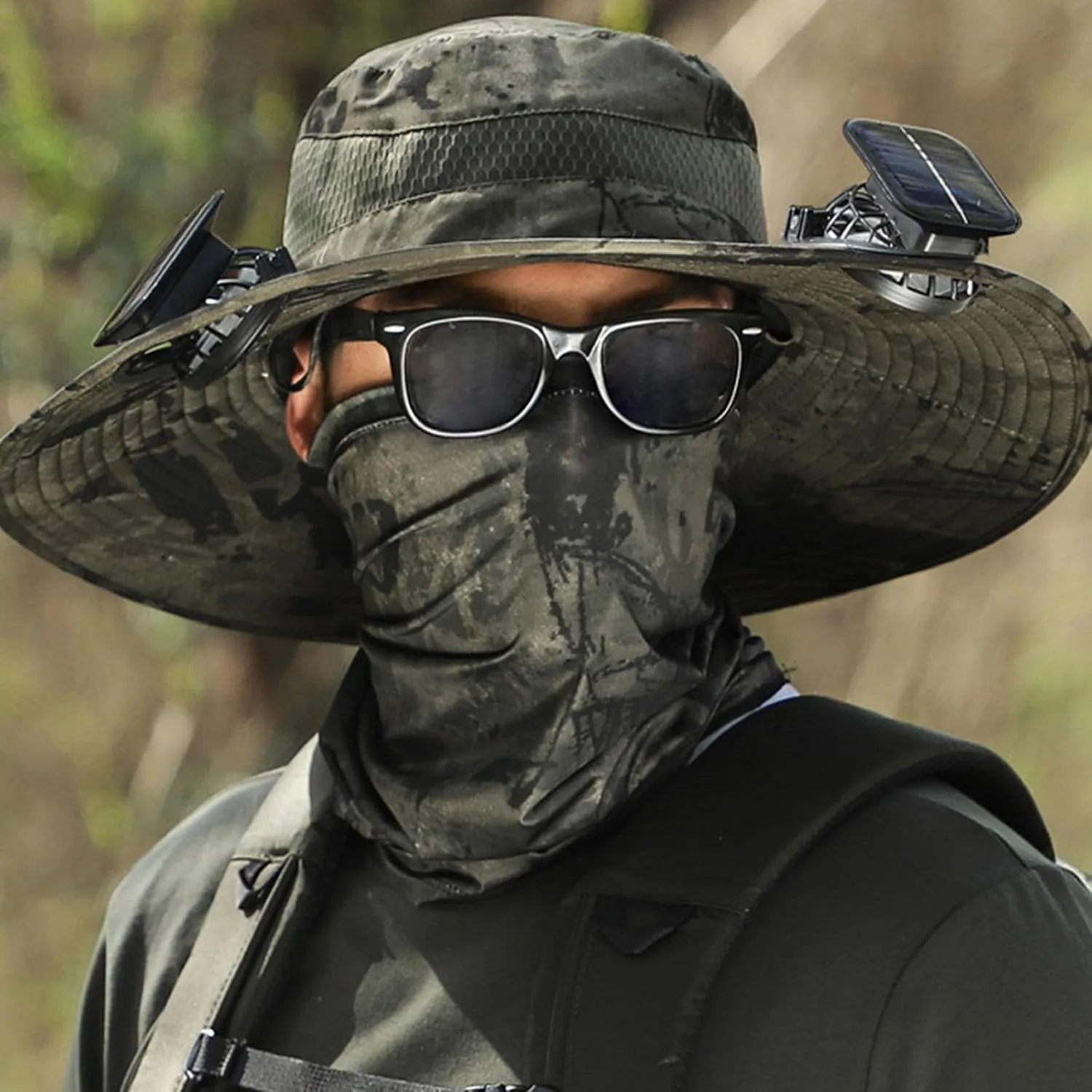 Wide Brim Hat with Fans Solar Power, UPF 50  Solar Power Fan Bucket Hats for Hiking Outdoor Beach Fishing