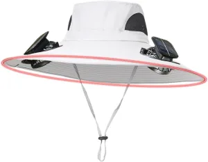Wide Brim Solar Fan Hats for Men, UPF 50  Solar Panel Fan Hat for Camping Beach Fishing Outdoor Hiking