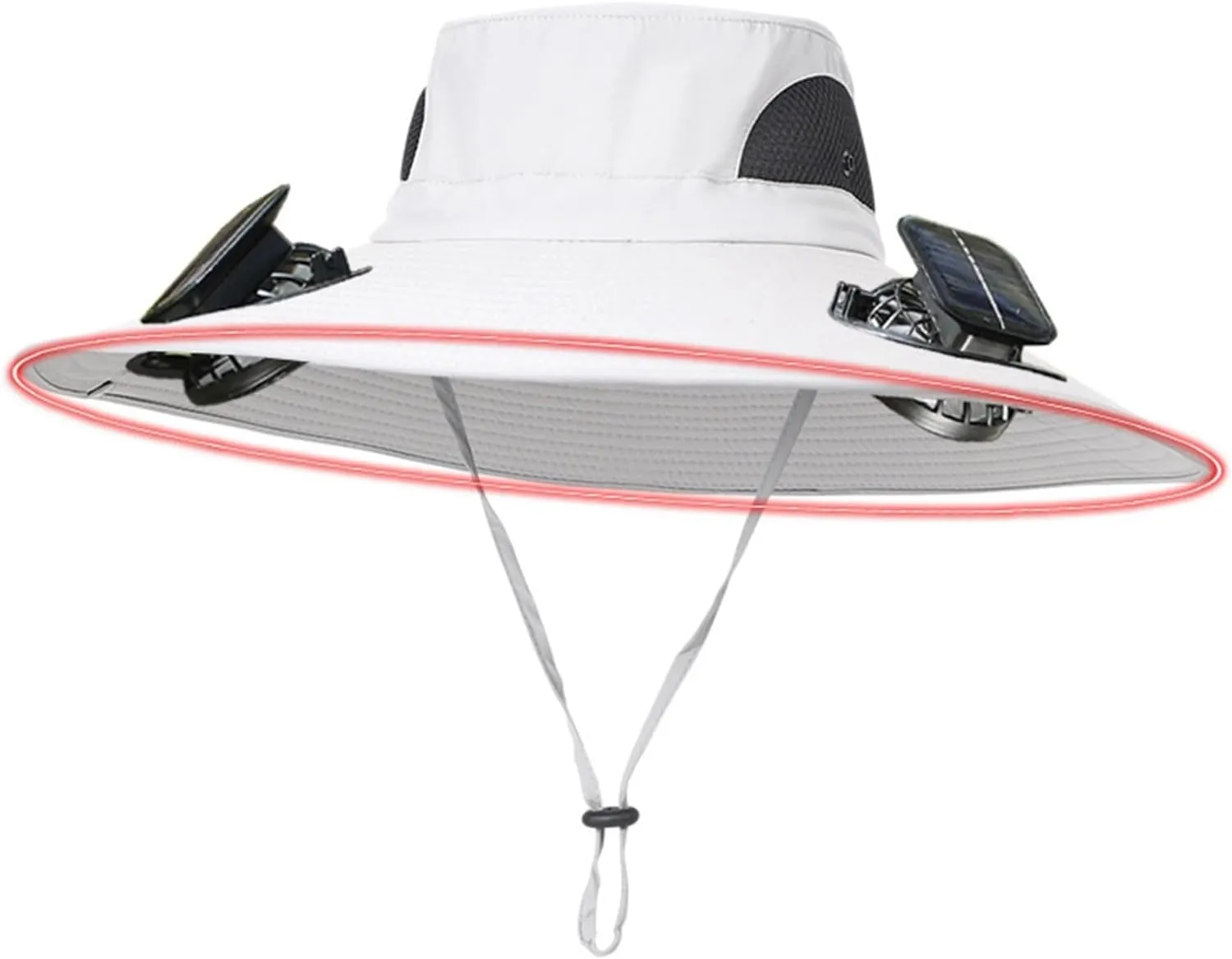 Wide Brim Solar Fan Hats for Men, UPF 50  Solar Panel Fan Hat for Camping Beach Fishing Outdoor Hiking