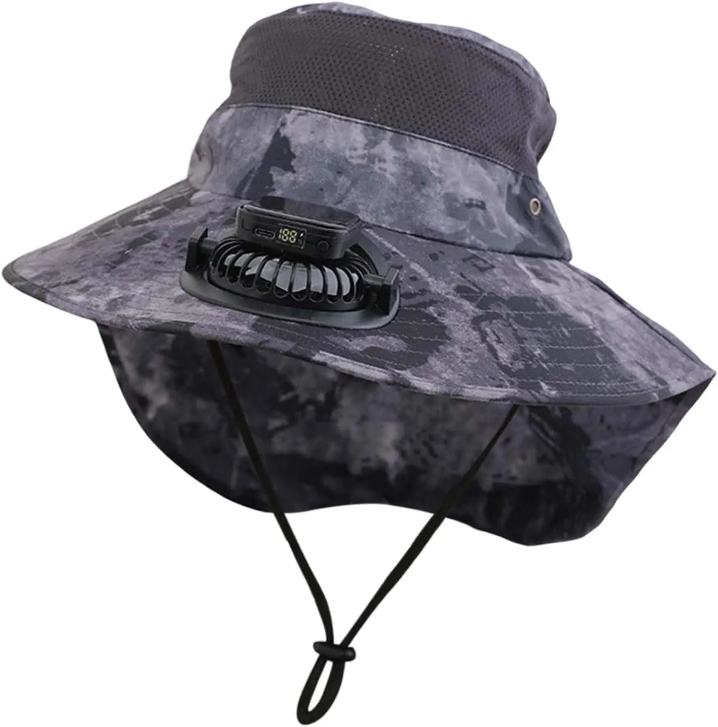 Wide Brim Solar Fan Hats for Men, UPF 50  Solar Panel Fan Hat for Camping Fishing Beach Outdoor Hiking