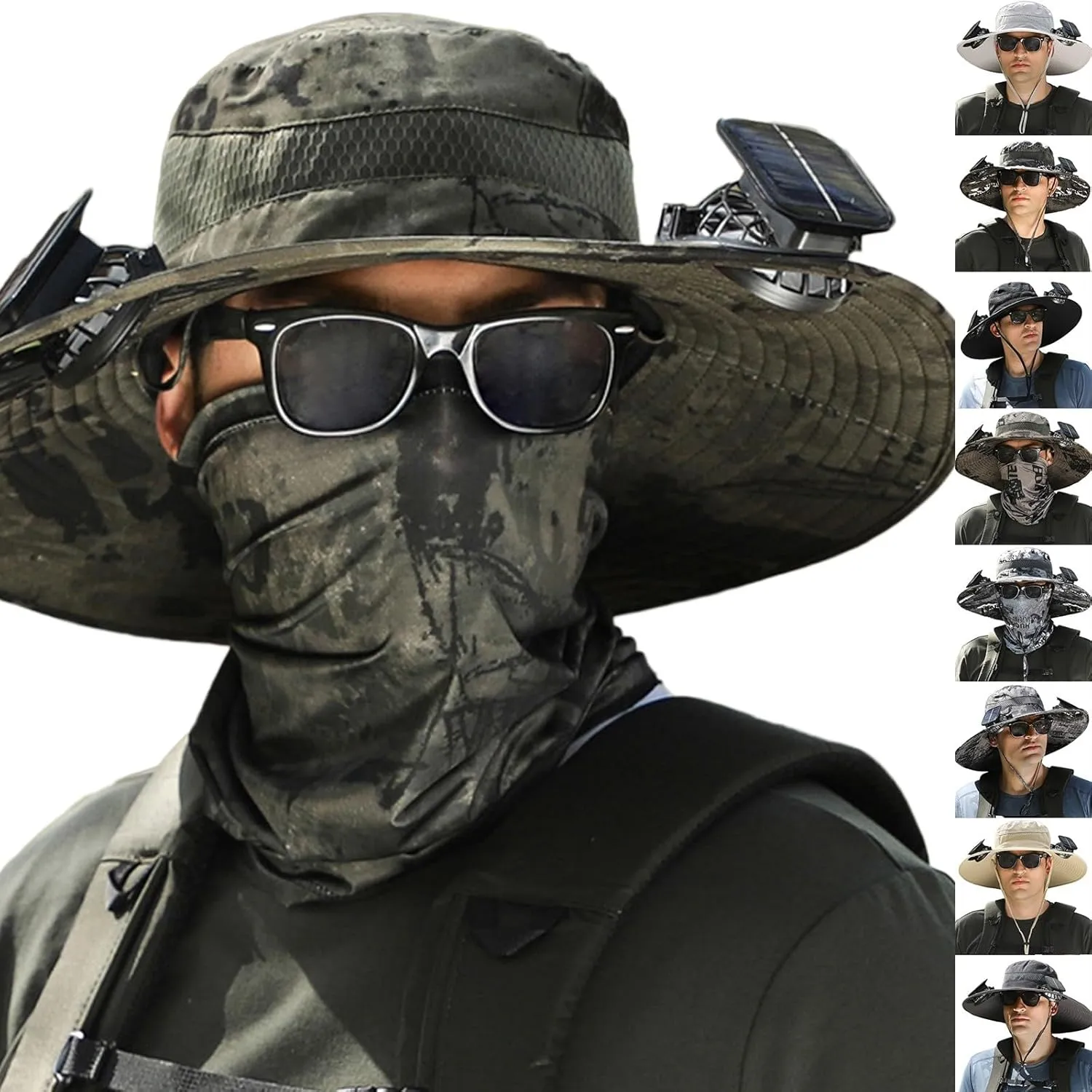 Wide Brim Solar Powered Hat Fan, UPF 50  Solar Panel Fan Hat for Camping Fishing Outdoor Beach Hiking