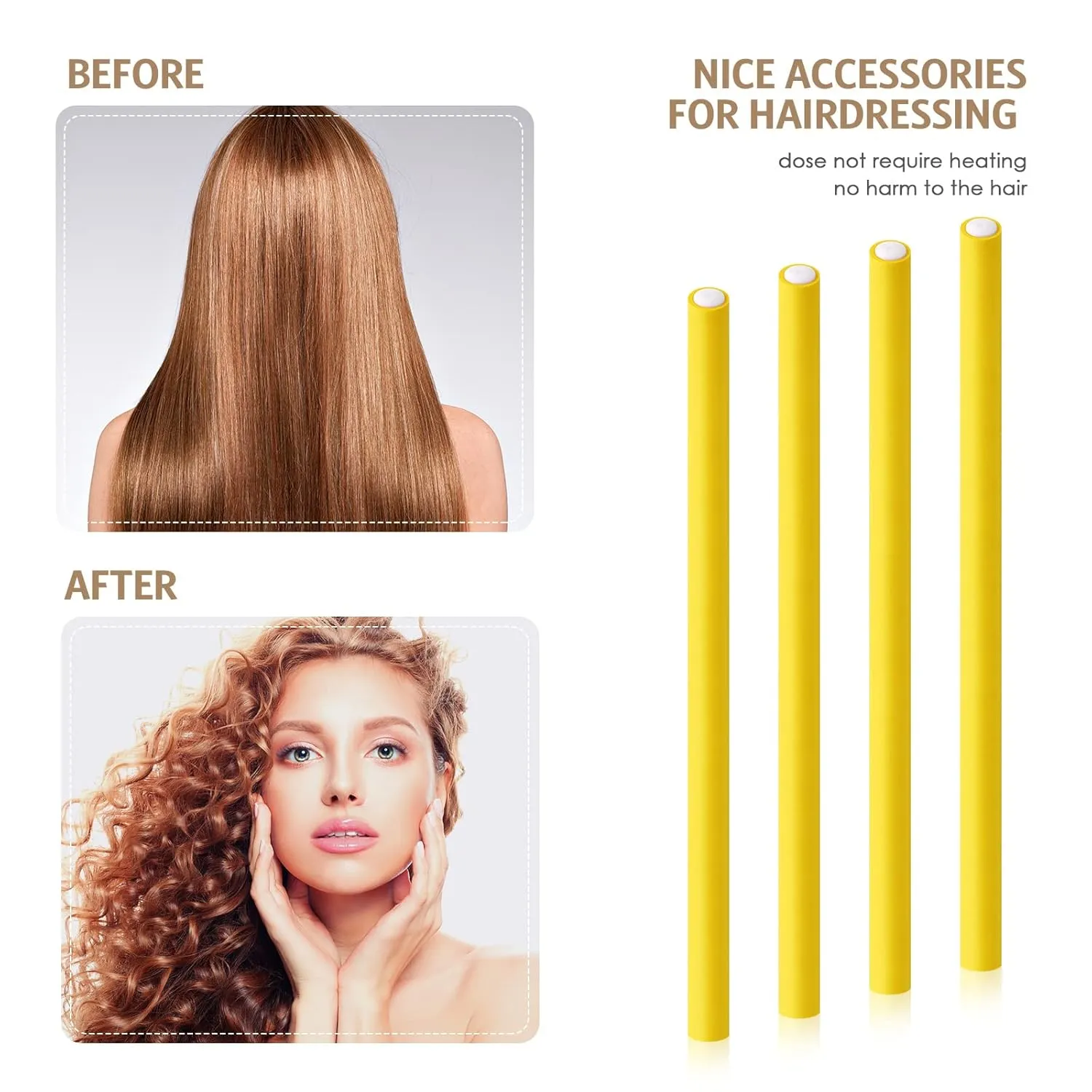 WILLBOND 60 Pieces Flexible Curling Rods Hair Curlers Rollers Twist Flexi No Heat Rods Rollers for Long Short Hair Women(0.4 x 9.5 Inch,Yellow)