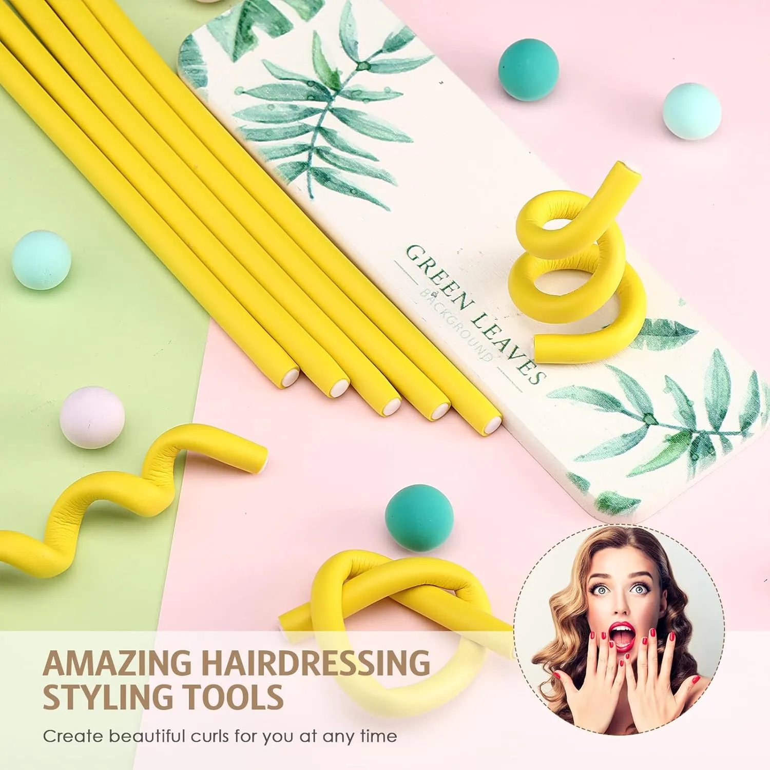 WILLBOND 60 Pieces Flexible Curling Rods Hair Curlers Rollers Twist Flexi No Heat Rods Rollers for Long Short Hair Women(0.4 x 9.5 Inch,Yellow)