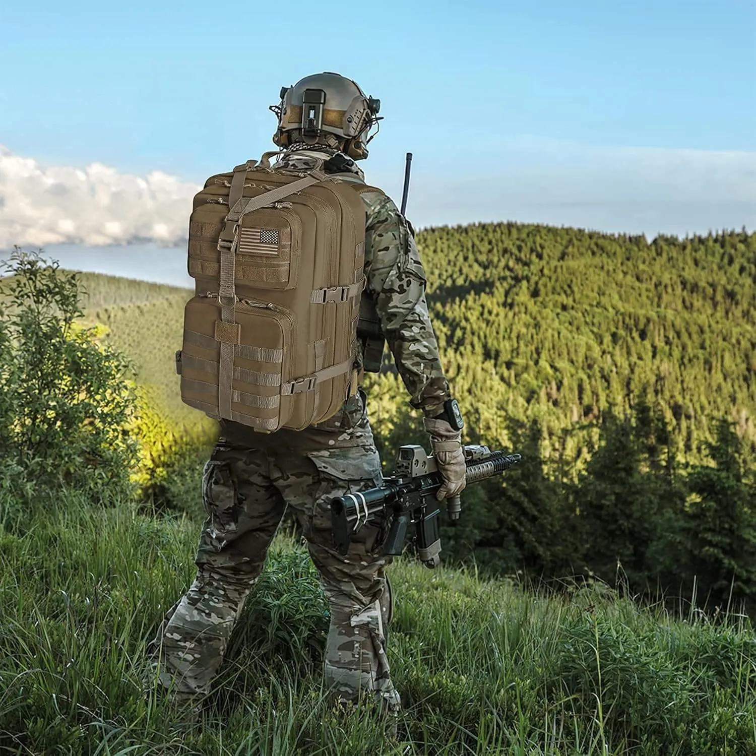 WINCENT Multi Function Military Tactical Assault Backpack with Double Stitching, Braided Handle, and Laser Cut Mole Webbing for Gear Attachment, Tan