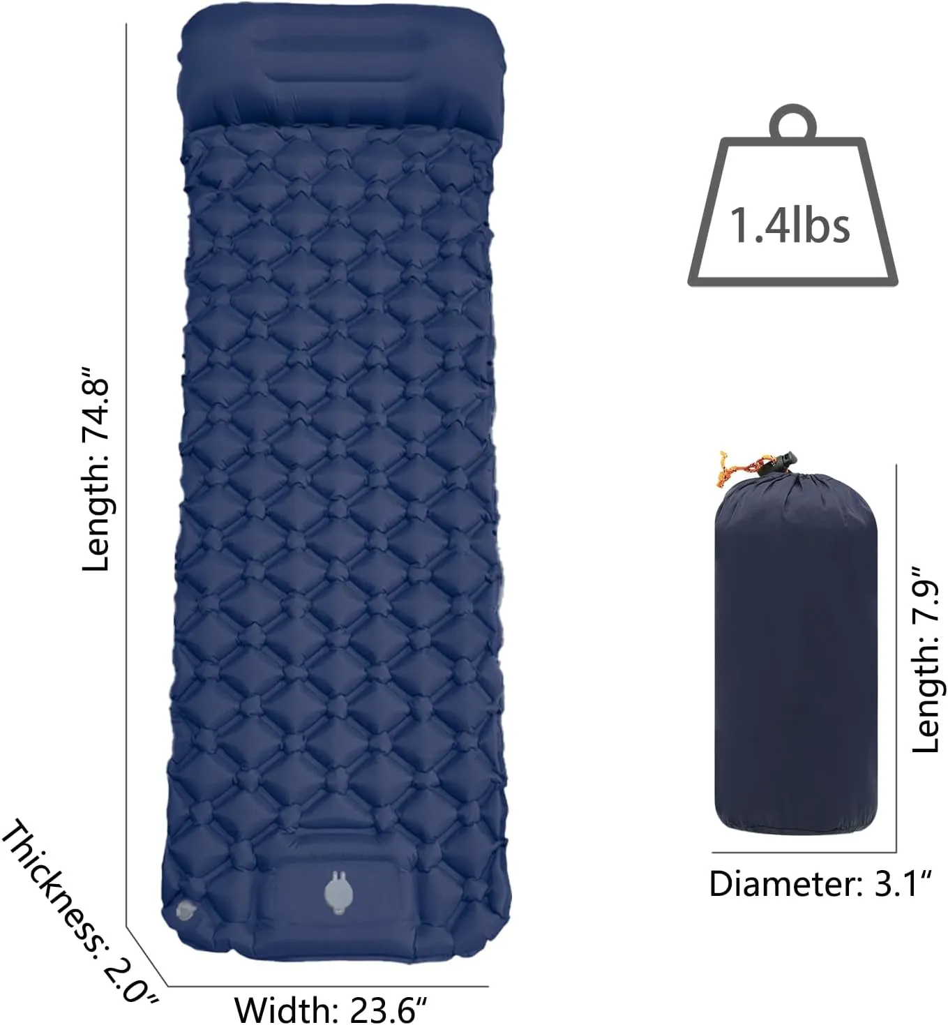 Wind Tour Sleeping Pad Hiking Mattress Pad Ultralight TPU Camping Beach Mat Air Mattress for Backpacking Outdoor Camping (Dark Blue)
