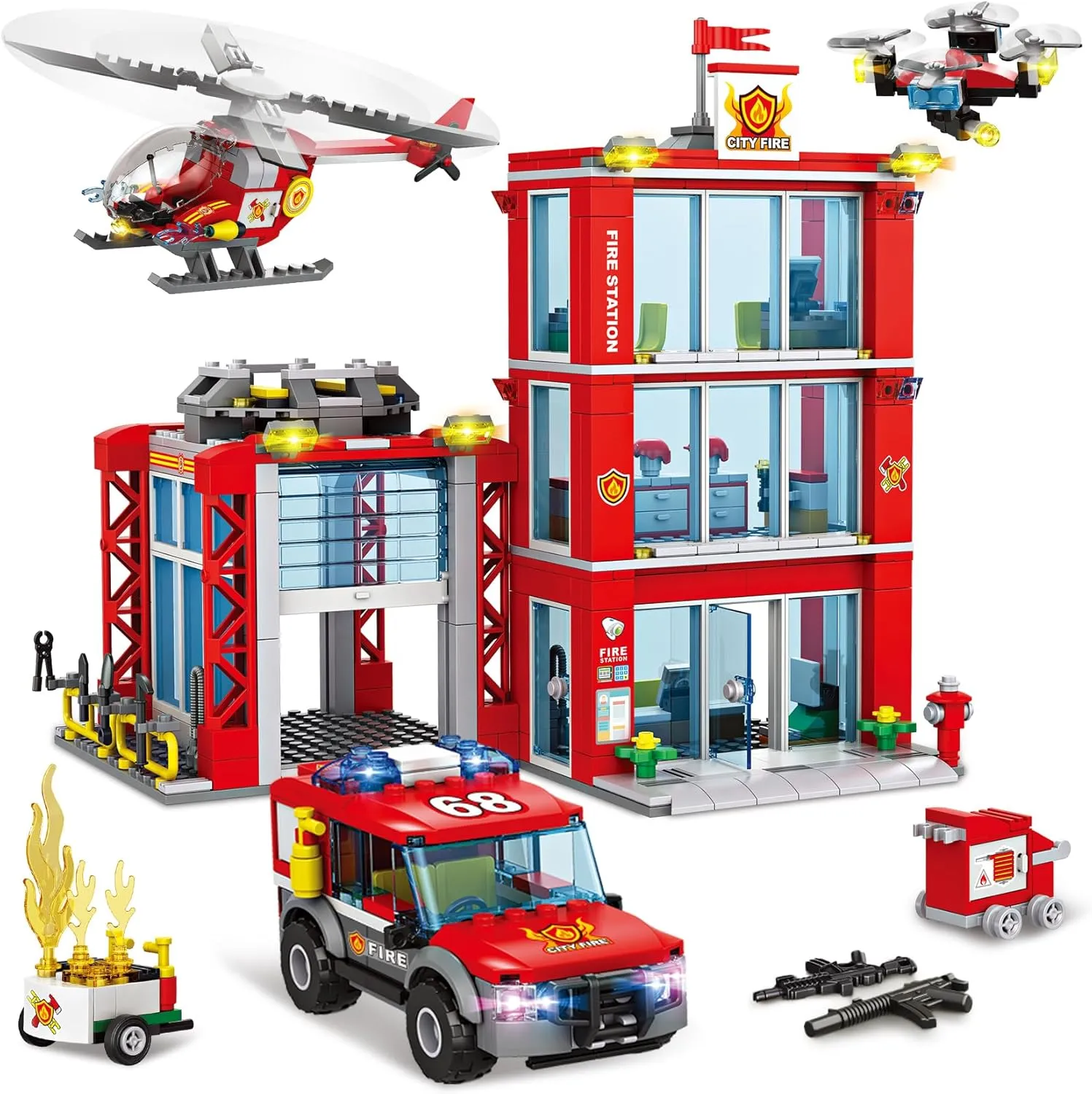 WishaLife City Fire Station Building Blocks Set, Fire Truck, Helicopter, Drone, Rescue Gear, Fire Command Center Playset, Firefighters Roleplay Toy Gifts for Kids Boys Girls Ages 6  (744 Pieces)
