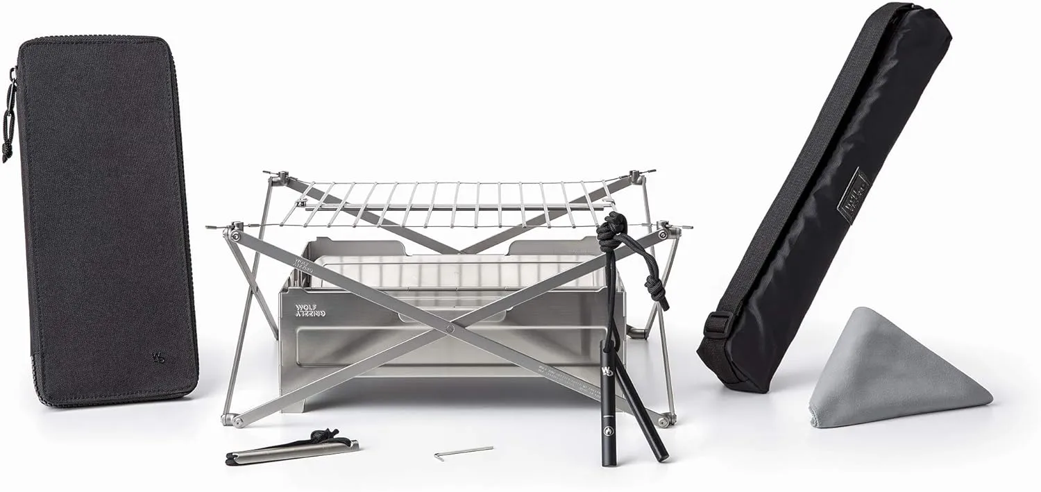 Wolf and Grizzly Campfire Trio | Portable Fire Pit, Folding Grill and Ferro Rod Combo | Campfire Cooking Kit for Camping and Outdoor Adventures | Portable Firepit for Camping | Fire Pit with Grill…