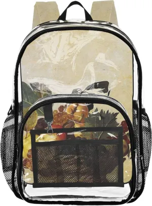 Women Clear Backpack Cute Kids Backpack for Girls Approved Shoulder Bag Caravaggio Painting Basket Fruit