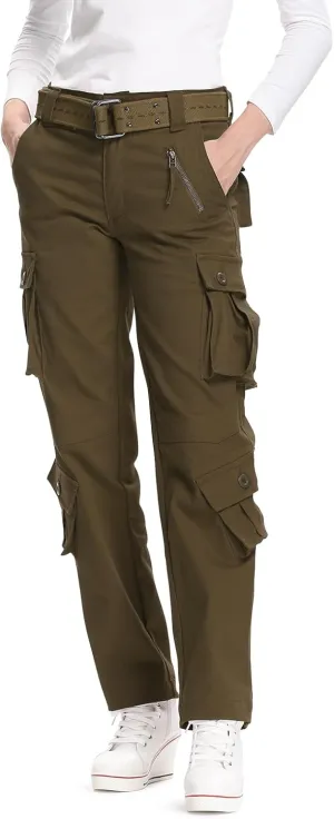 Womens Stretch Casual Cargo Work Pants Camo Combat Tactical Travel Pants with 8 Pockets
