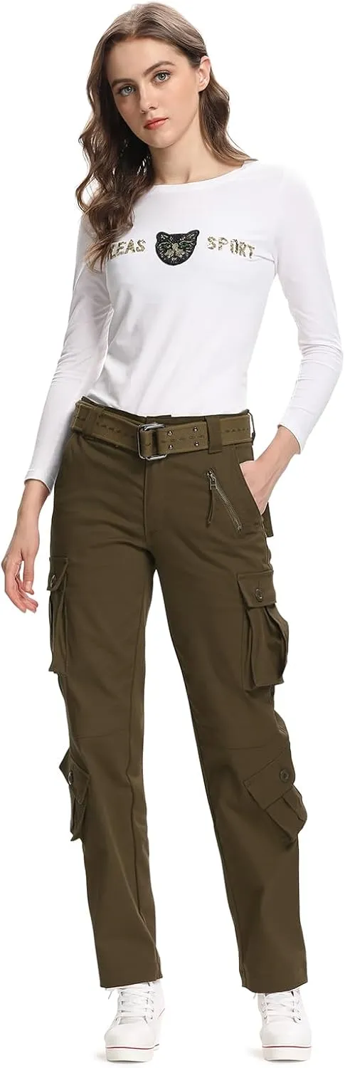 Womens Stretch Casual Cargo Work Pants Camo Combat Tactical Travel Pants with 8 Pockets