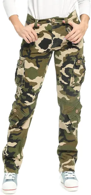Womens Stretch Casual Cargo Work Pants Camo Combat Tactical Travel Pants with 8 Pockets
