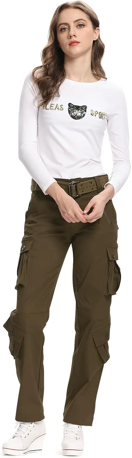 Womens Stretch Casual Cargo Work Pants Camo Combat Tactical Travel Pants with 8 Pockets