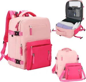 Women's Travel Backpack, Detachable Crossbody Bag Suitable For 15.6-Inch Laptop Backpack Tsa Airplane Carrying Backpack College Business Weekend Hiking Nurse Bag (Pink)