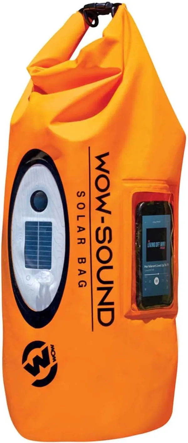 WOW Sports H2O Proof Dry Bag, Waterproof Backpack with Mesh Sides and Internal Phone Pocket, Waterproof Bag for Boating, Kayaking, Fishing, and More, Orange Solar Bag