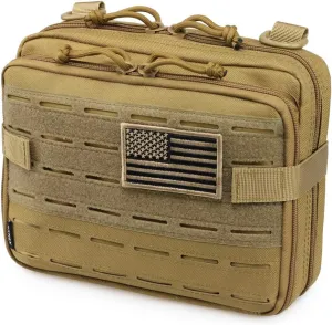 WYNEX Tactical Molle Admin Pouch of Laser Cut Design, Utility Pouches Molle Attachment Military Medical EMT Organizer with Map Pocket EDC EMT Pack IFAK Tool Holder Universal U.S.A Patch Included
