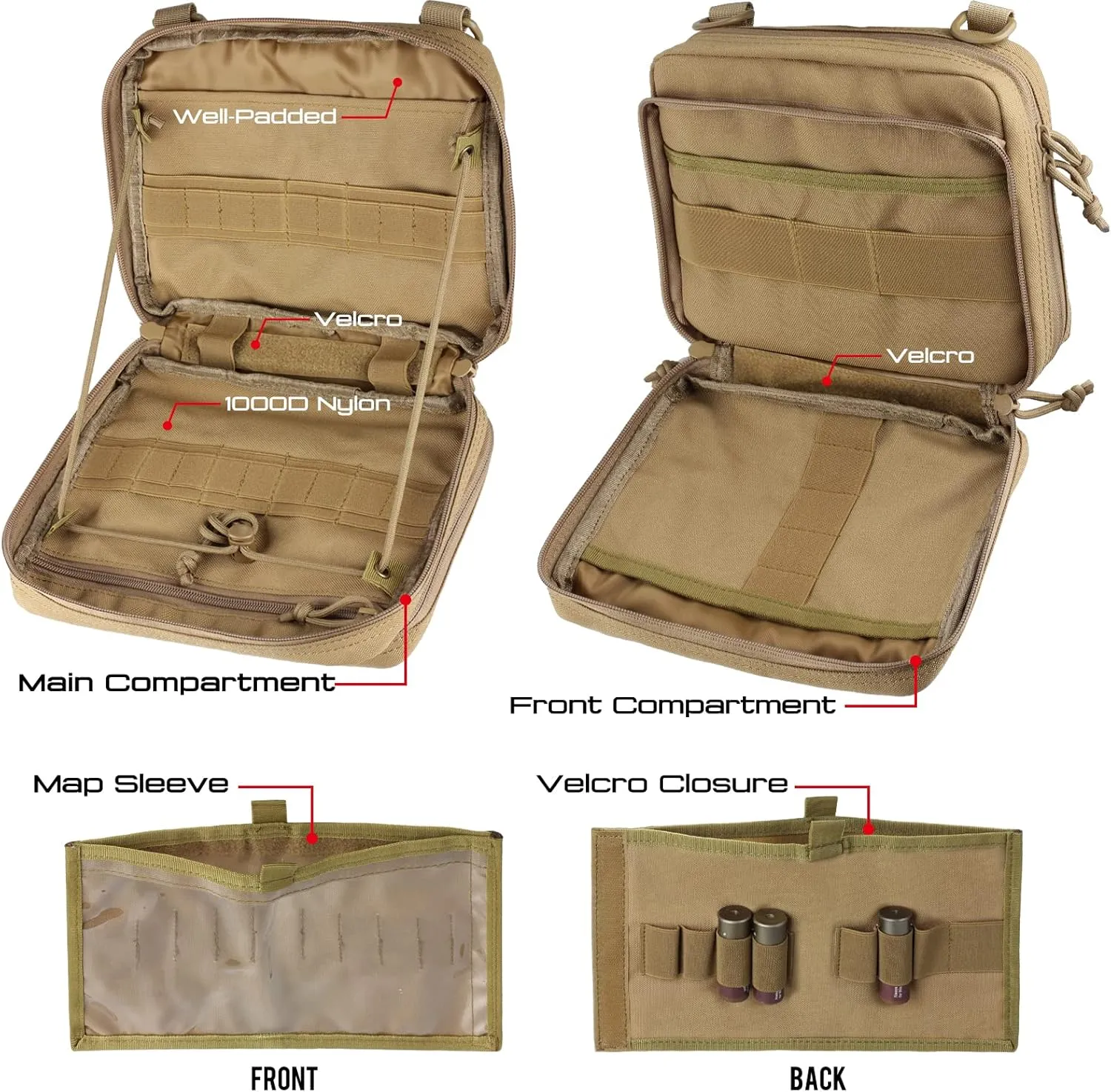WYNEX Tactical Molle Admin Pouch of Laser Cut Design, Utility Pouches Molle Attachment Military Medical EMT Organizer with Map Pocket EDC EMT Pack IFAK Tool Holder Universal U.S.A Patch Included