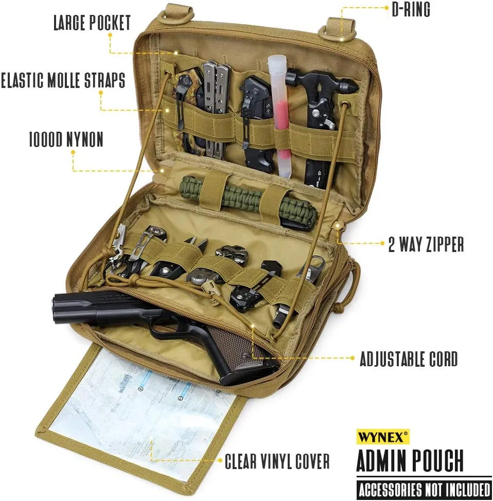 WYNEX Tactical Molle Admin Pouch of Laser Cut Design, Utility Pouches Molle Attachment Military Medical EMT Organizer with Map Pocket EDC EMT Pack IFAK Tool Holder Universal U.S.A Patch Included