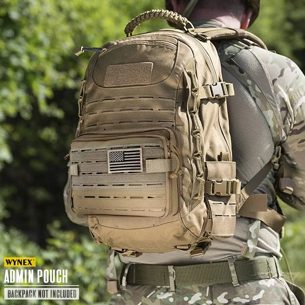 WYNEX Tactical Molle Admin Pouch of Laser Cut Design, Utility Pouches Molle Attachment Military Medical EMT Organizer with Map Pocket EDC EMT Pack IFAK Tool Holder Universal U.S.A Patch Included