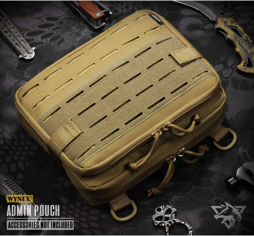 WYNEX Tactical Molle Admin Pouch of Laser Cut Design, Utility Pouches Molle Attachment Military Medical EMT Organizer with Map Pocket EDC EMT Pack IFAK Tool Holder Universal U.S.A Patch Included