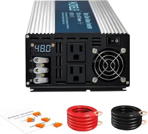 WZRELB 4000W Pure Sine Wave Inverter 48V DC to 110V 120V AC Power Converter with LED Display, Hardwire Terminal,Off-Grid Portable Power Inverter with Dual AC Outlets for Home, RV, Truck, Camping