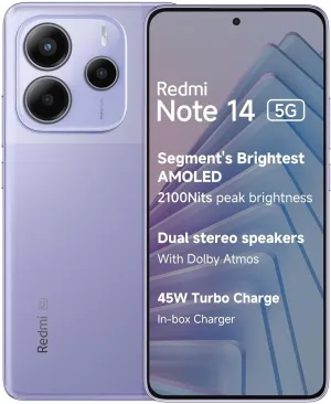 Xiaomi Redmi Note 14 5G   LTE (for Tmobile Mint Tello Global) (256GB   8GB) 6.67" NFC 120Hz 108MP AI Triple Cam Unlocked Model 24094RAD4G Dual Sim (Lavender Purple)