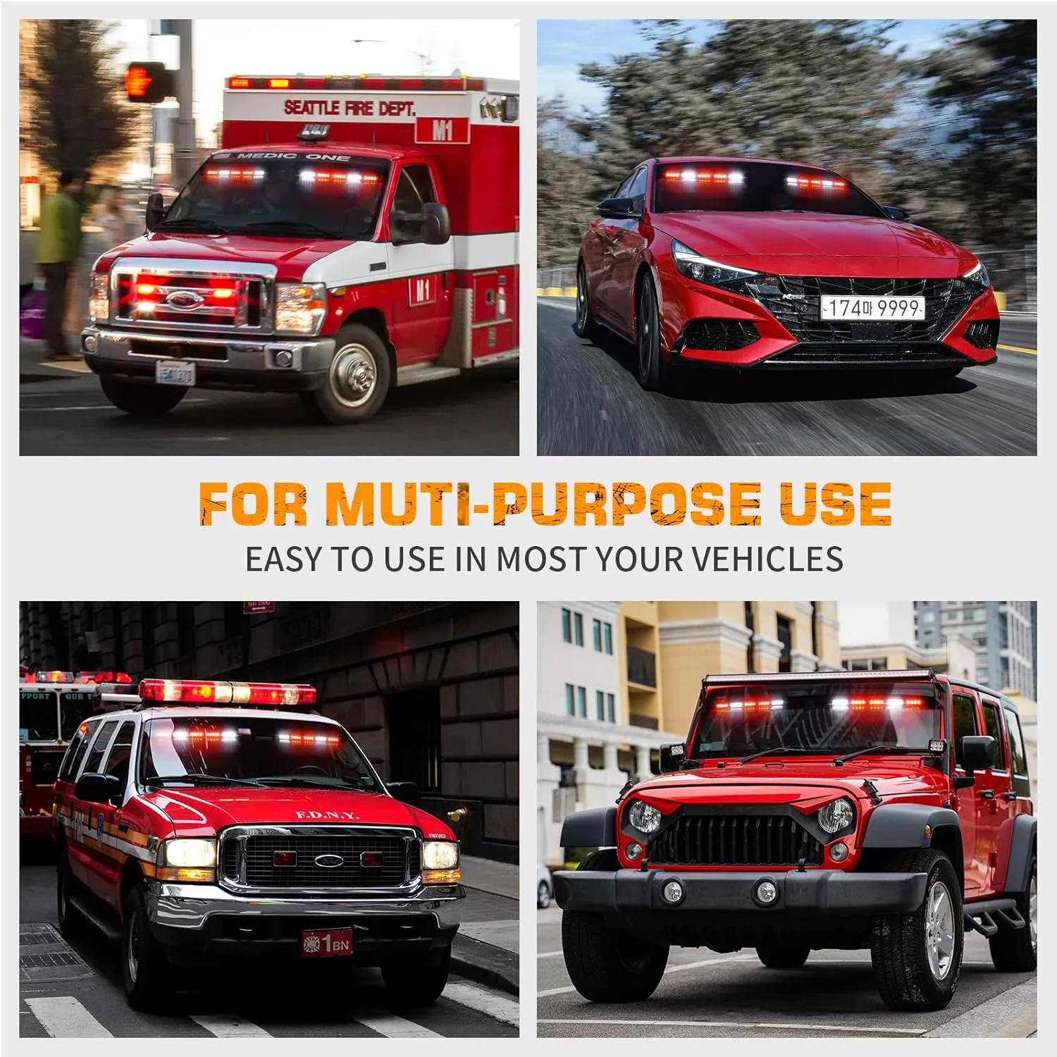 XRIDONSEN 34 inch Emergency Visor Lights 40 LED Red White Strobe Lights Interior Windshield Warning Flashing for Volunteer Firefighter Vehicles Trucks