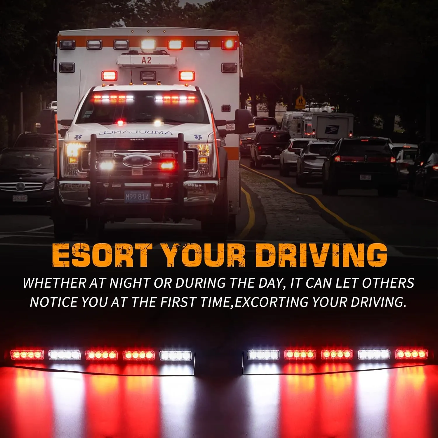 XRIDONSEN 34 inch Emergency Visor Lights 40 LED Red White Strobe Lights Interior Windshield Warning Flashing for Volunteer Firefighter Vehicles Trucks