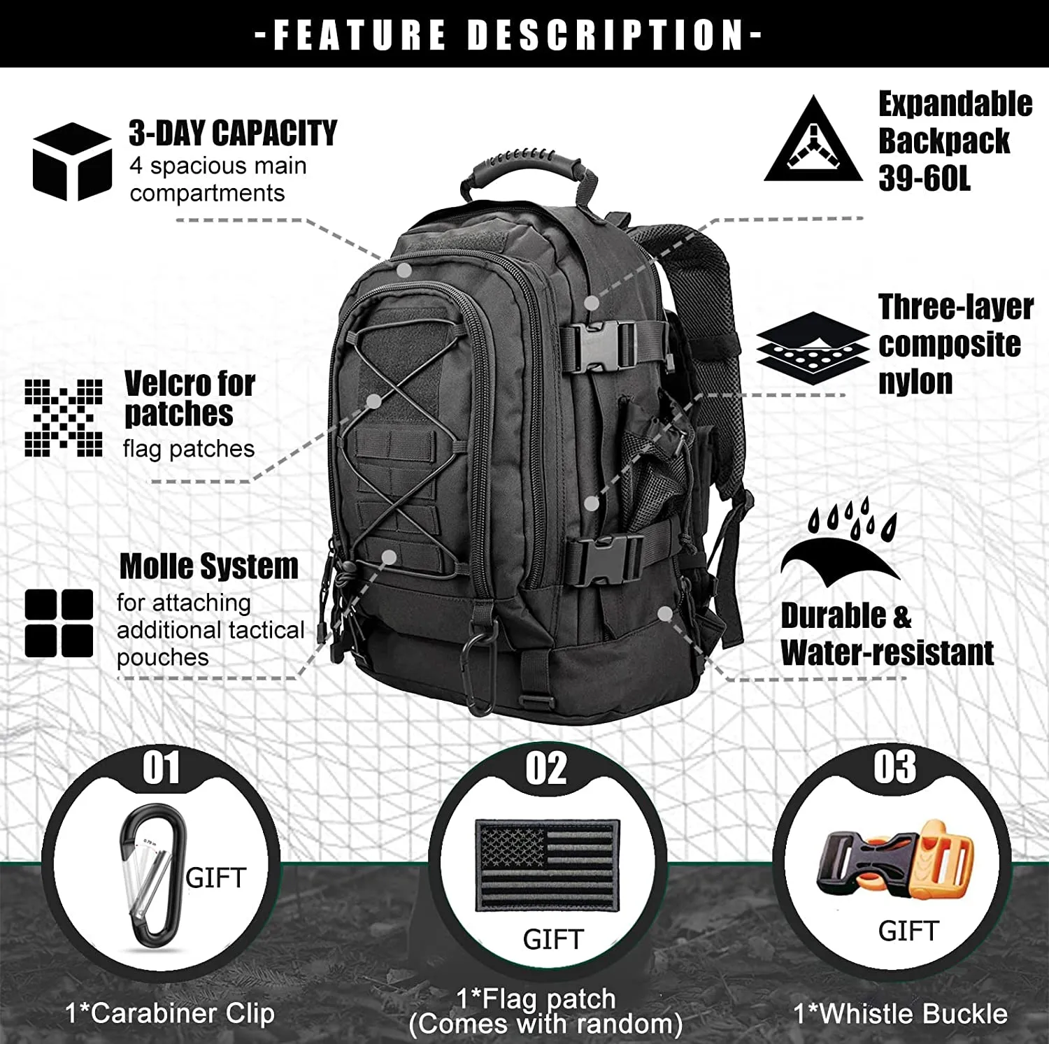 XWL SPORTS | Large Military Tactical Travel Backpack for Men