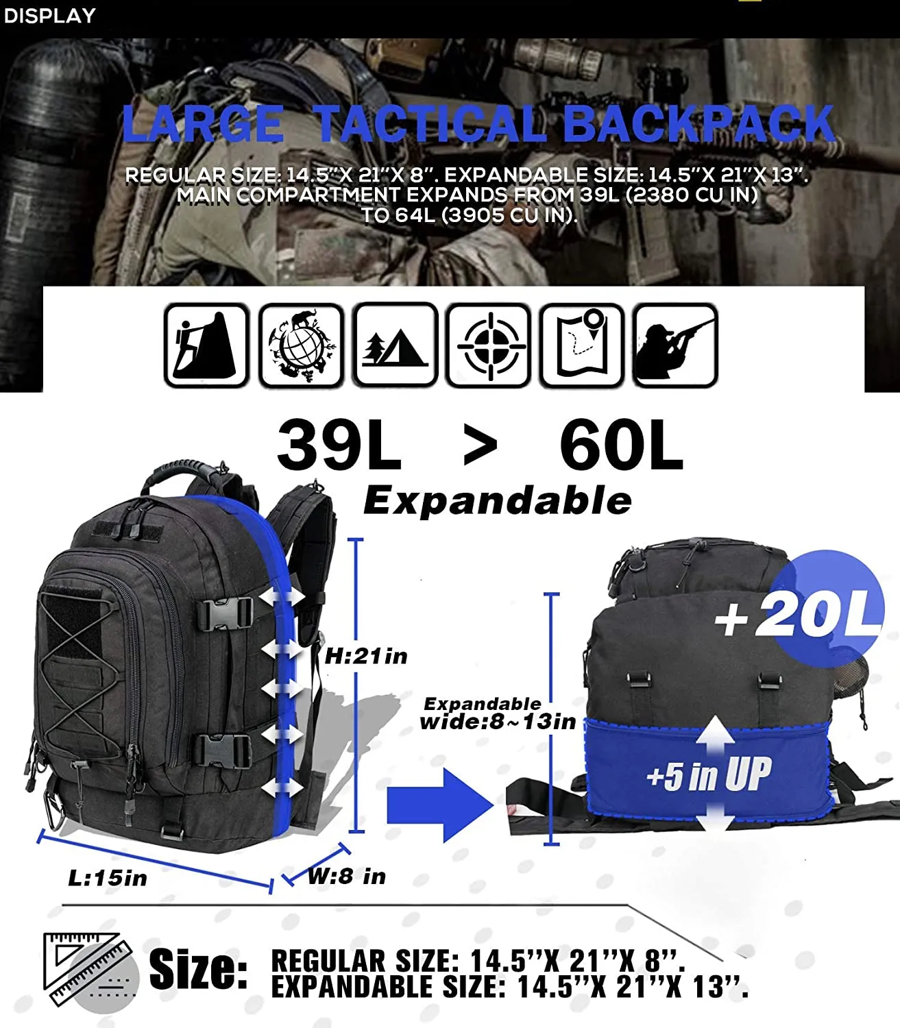 XWL SPORTS | Large Military Tactical Travel Backpack for Men