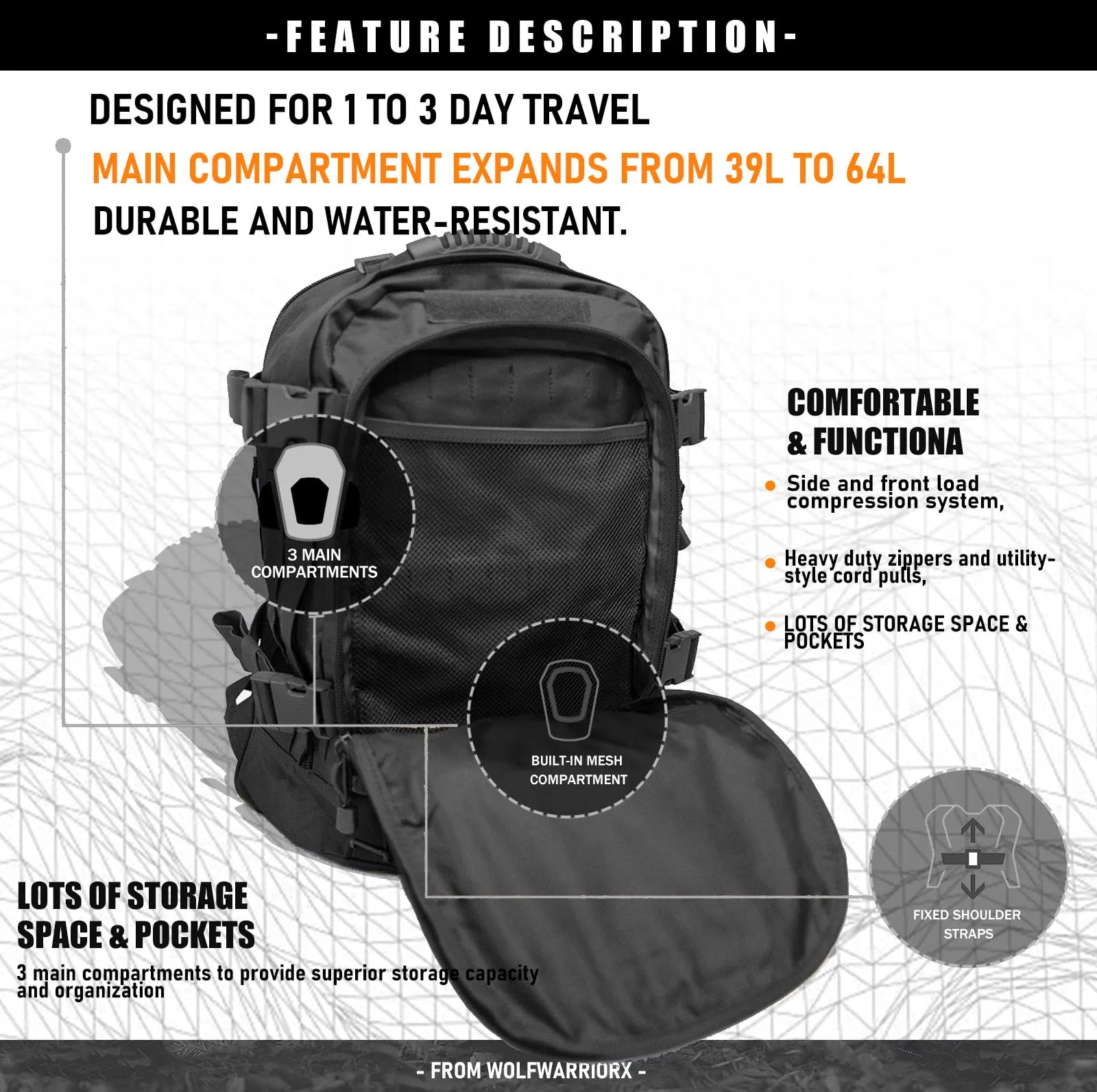 XWL SPORTS | Large Military Tactical Travel Backpack for Men