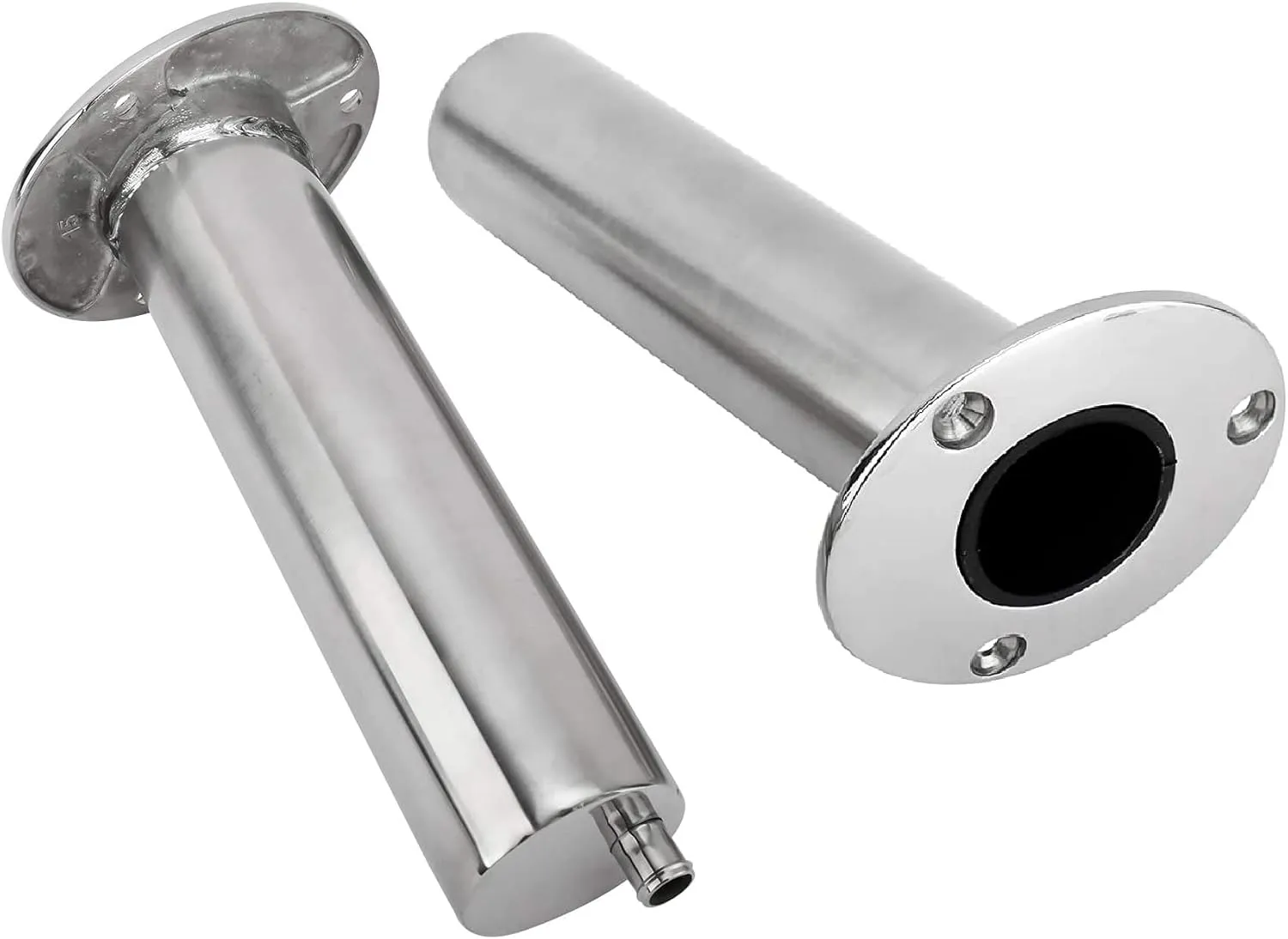 YaeMarine 2-Pack Heavy Duty Stainless Steel 316 Deluxe Rod Holders with Drain, Flush Mount Fishing Rod Pole Holders, 30 Degree /15 Degree/90 Degree