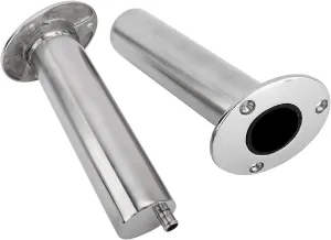 YaeMarine 2-Pack Heavy Duty Stainless Steel 316 Deluxe Rod Holders with Drain, Flush Mount Fishing Rod Pole Holders, 30 Degree /15 Degree/90 Degree