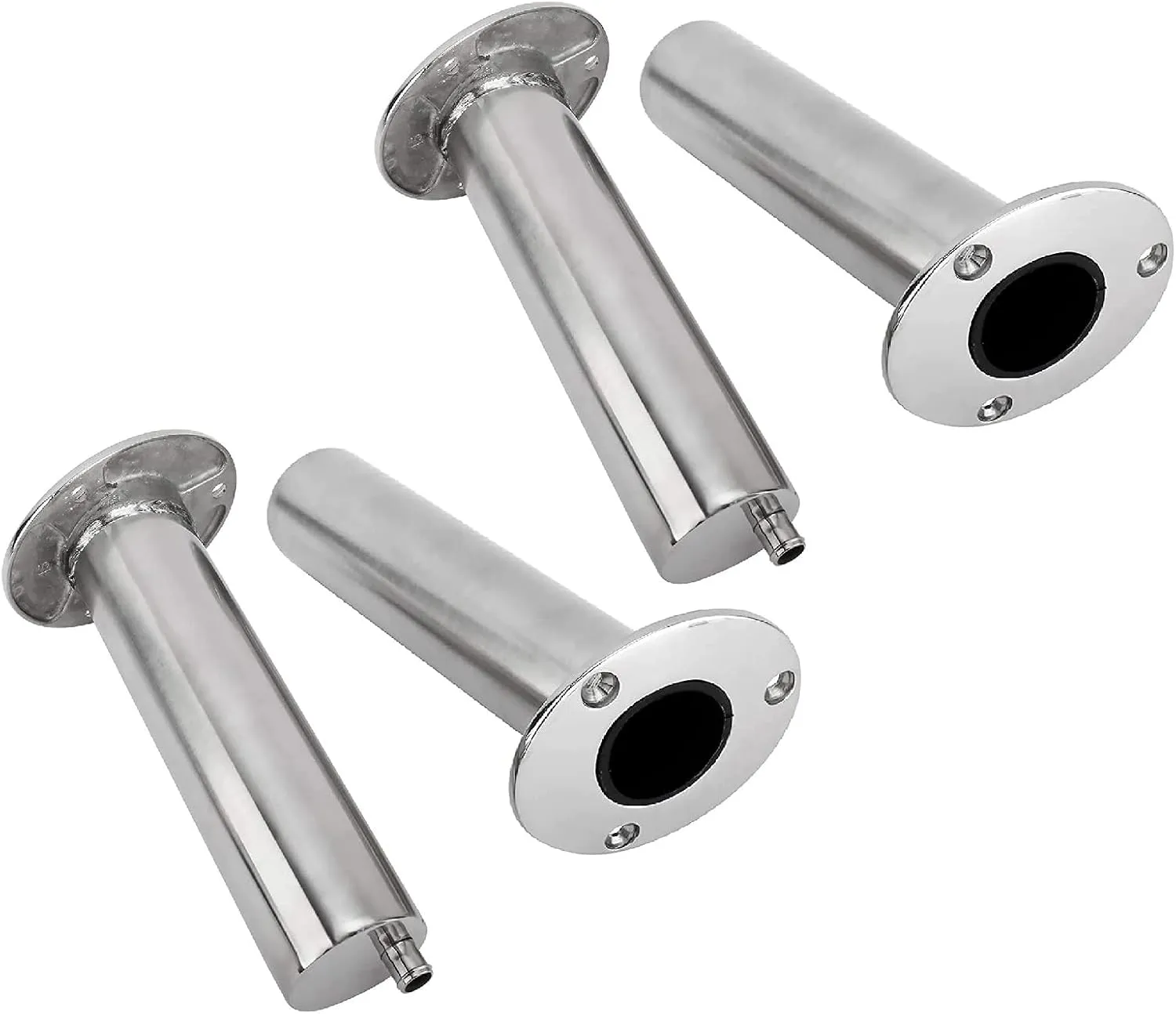 YaeMarine 4-Pack Heavy Duty Stainless Steel 316 Deluxe Rod Holders with Drain, Flush Mount Fishing Rod Pole Holders, 30 Degree /15 Degree/90 Degree