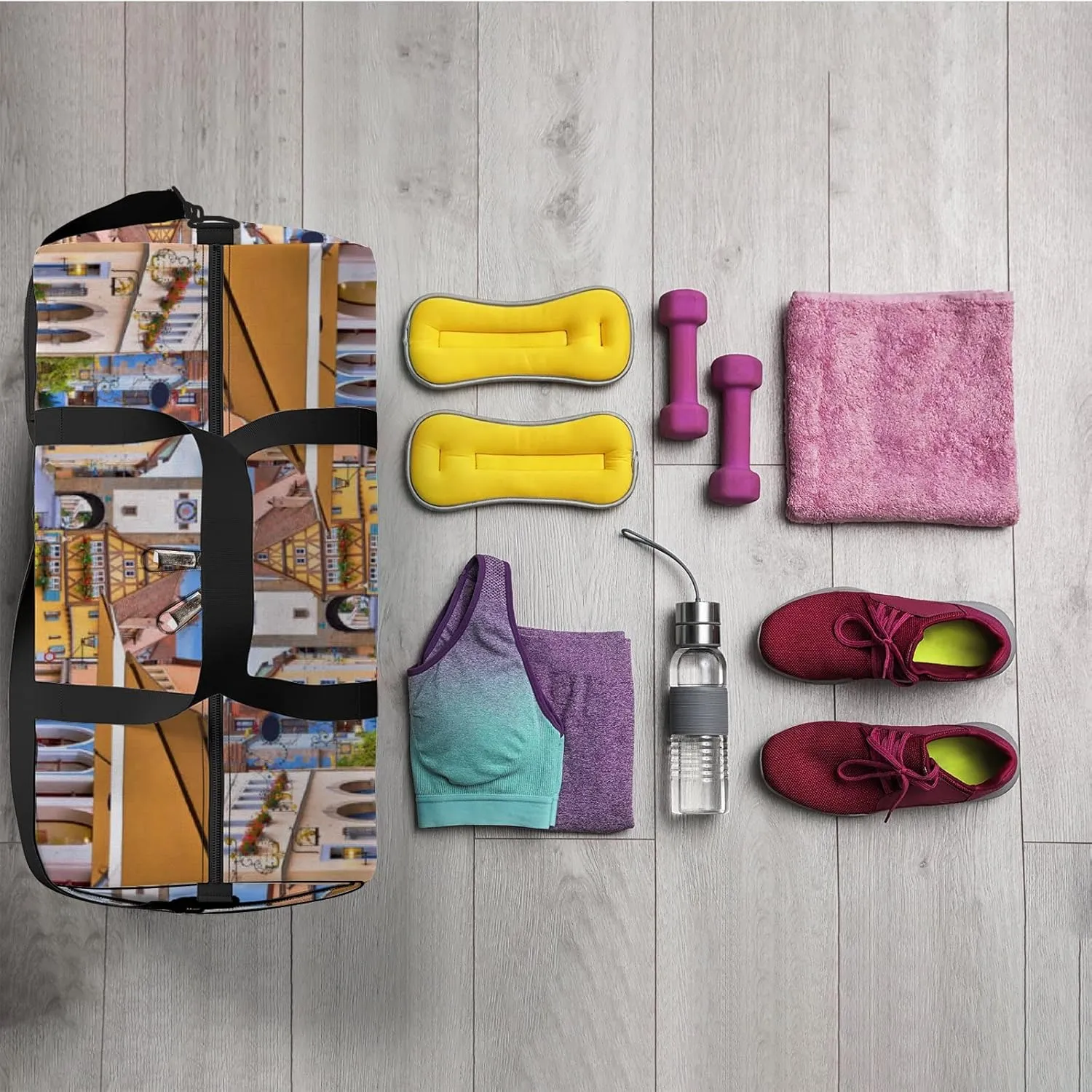Yellow Famous Historic Sports Bag Tote Bag Waterproof Gym Bag with Shoulder Strap Zipper 2 Side Pockets for Men and Women, Travel and Storage Shoulder Bag.