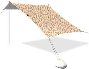Yellow Oranges Foldable Beach Canopy UPF50  Waterproof Portable Sunshade with Sand Shovel, Sandbags for Camping, Picnics, Backyard