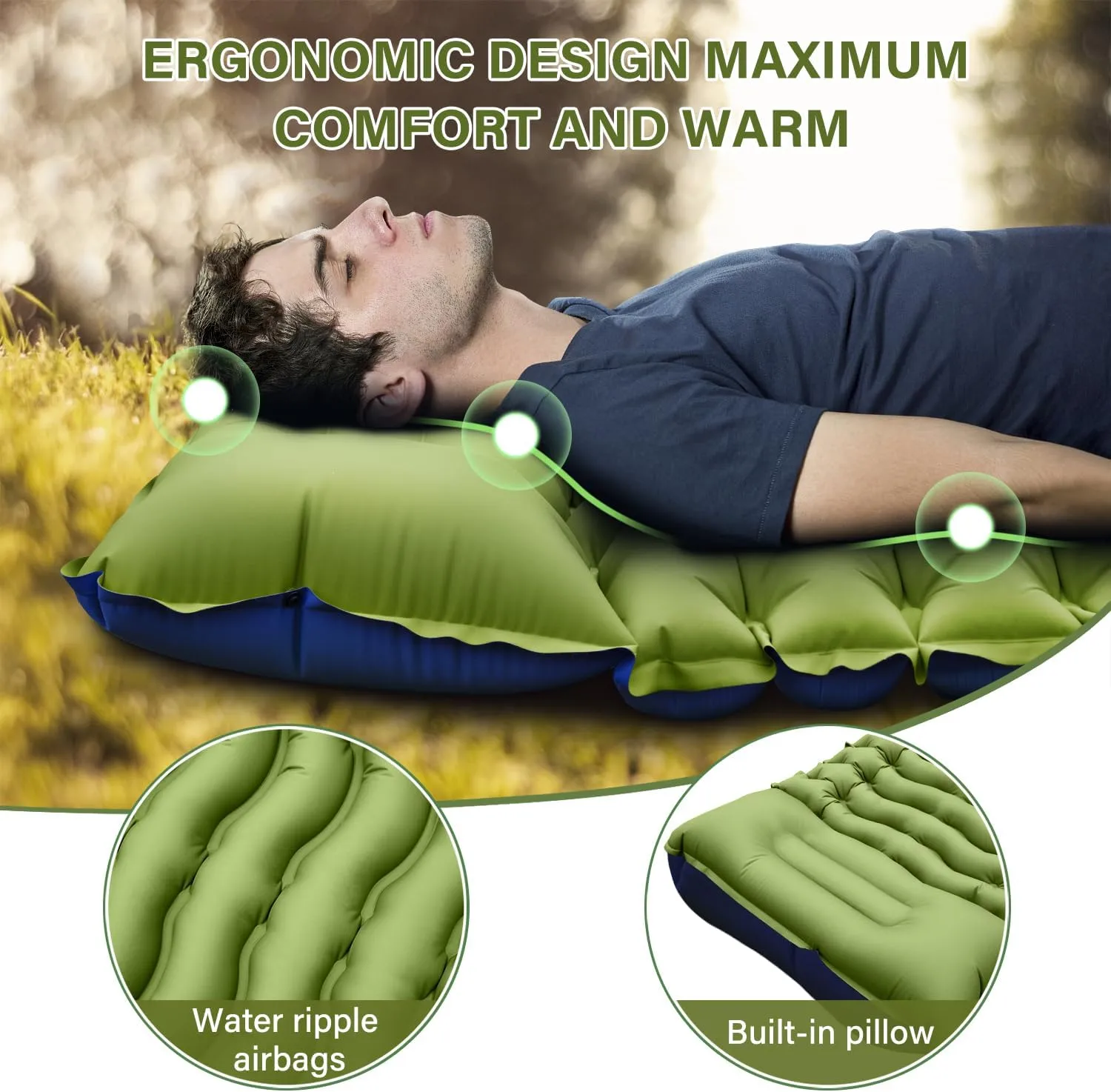 Yuzonc Camping Sleeping Pad, Ultralight Camping Mat with Pillow Built-in Foot Pump Inflatable Sleeping Pads Compact for Camping Backpacking Hiking Traveling Tent