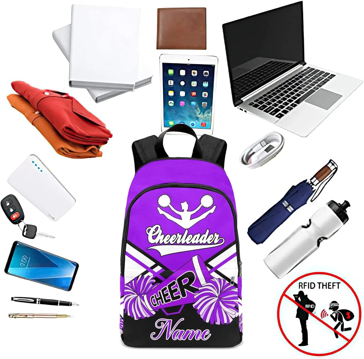 zaaprintblanket Personalized Cheerleader Cheer Black Purple Backpack Casual Daypack Bag for Man Woman