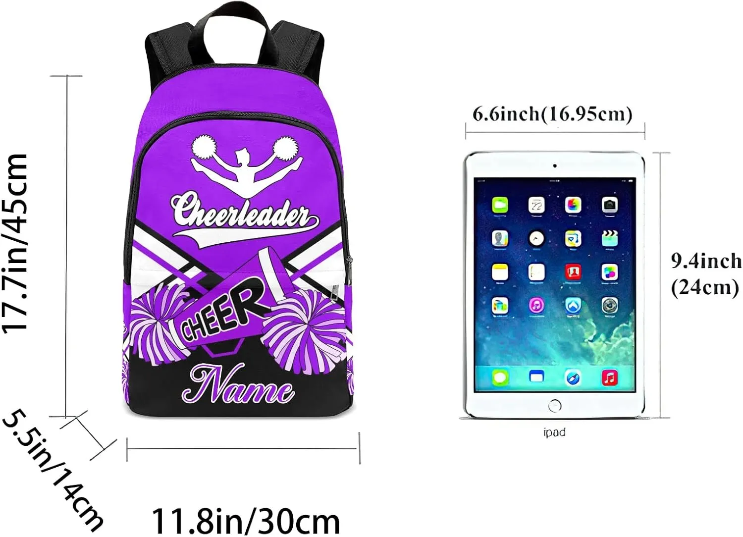 zaaprintblanket Personalized Cheerleader Cheer Black Purple Backpack Casual Daypack Bag for Man Woman