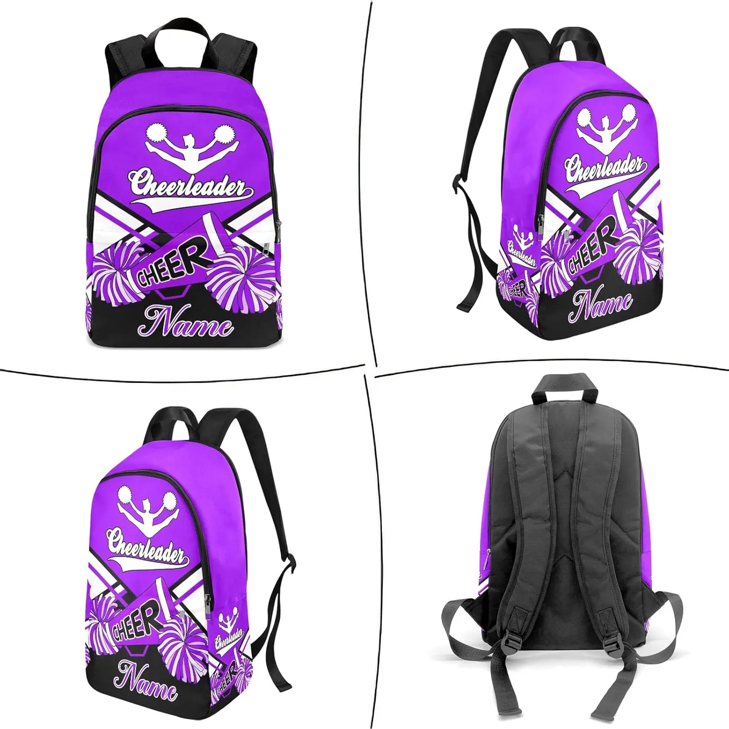 zaaprintblanket Personalized Cheerleader Cheer Black Purple Backpack Casual Daypack Bag for Man Woman
