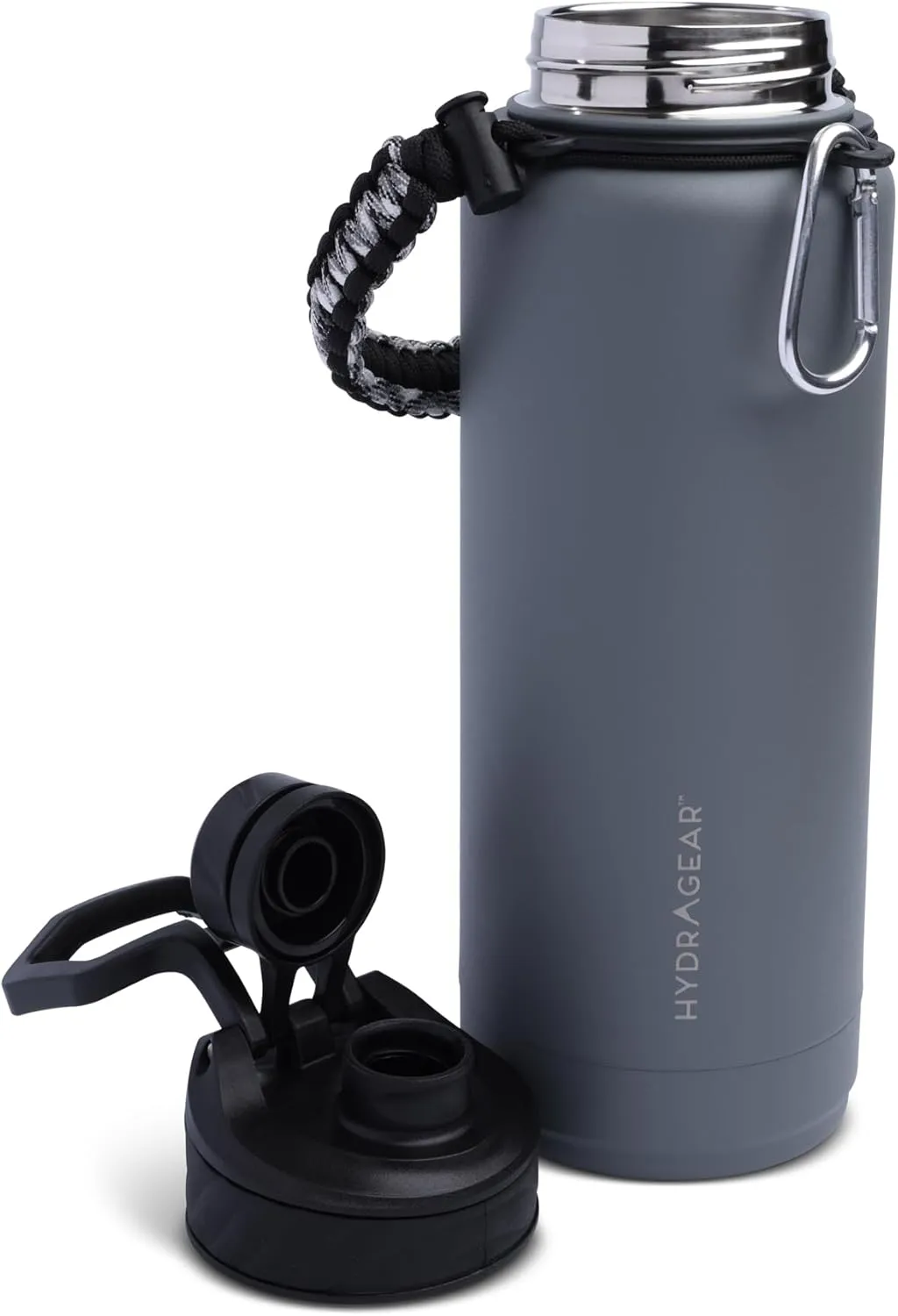 Zenith Chugger Stainless Steel Bottle with Carabiner, Compass, Signal Whistle, and Fire Starter - 40 Oz - Graphite Powder Coat