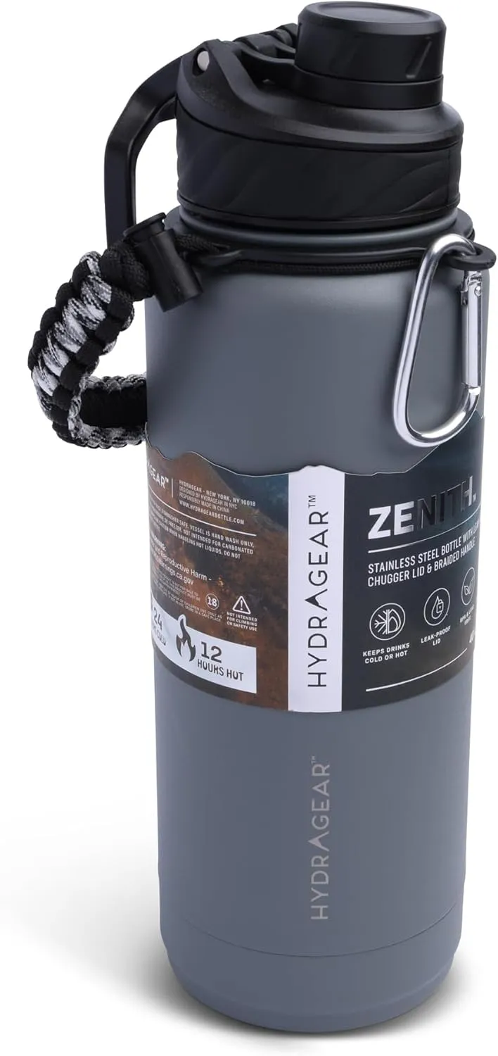 Zenith Chugger Stainless Steel Bottle with Carabiner, Compass, Signal Whistle, and Fire Starter - 40 Oz - Graphite Powder Coat