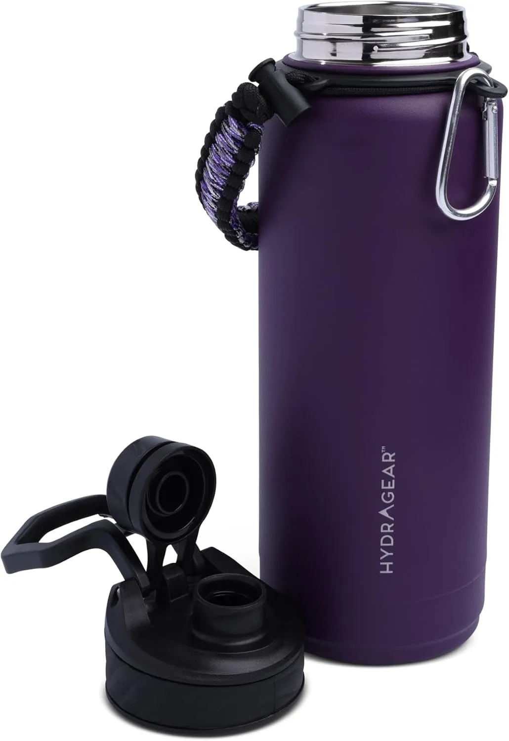 Zenith Chugger Stainless Steel Bottle with Carabiner, Compass, Signal Whistle, and Fire Starter - 40 Oz - Violet Powder Coat