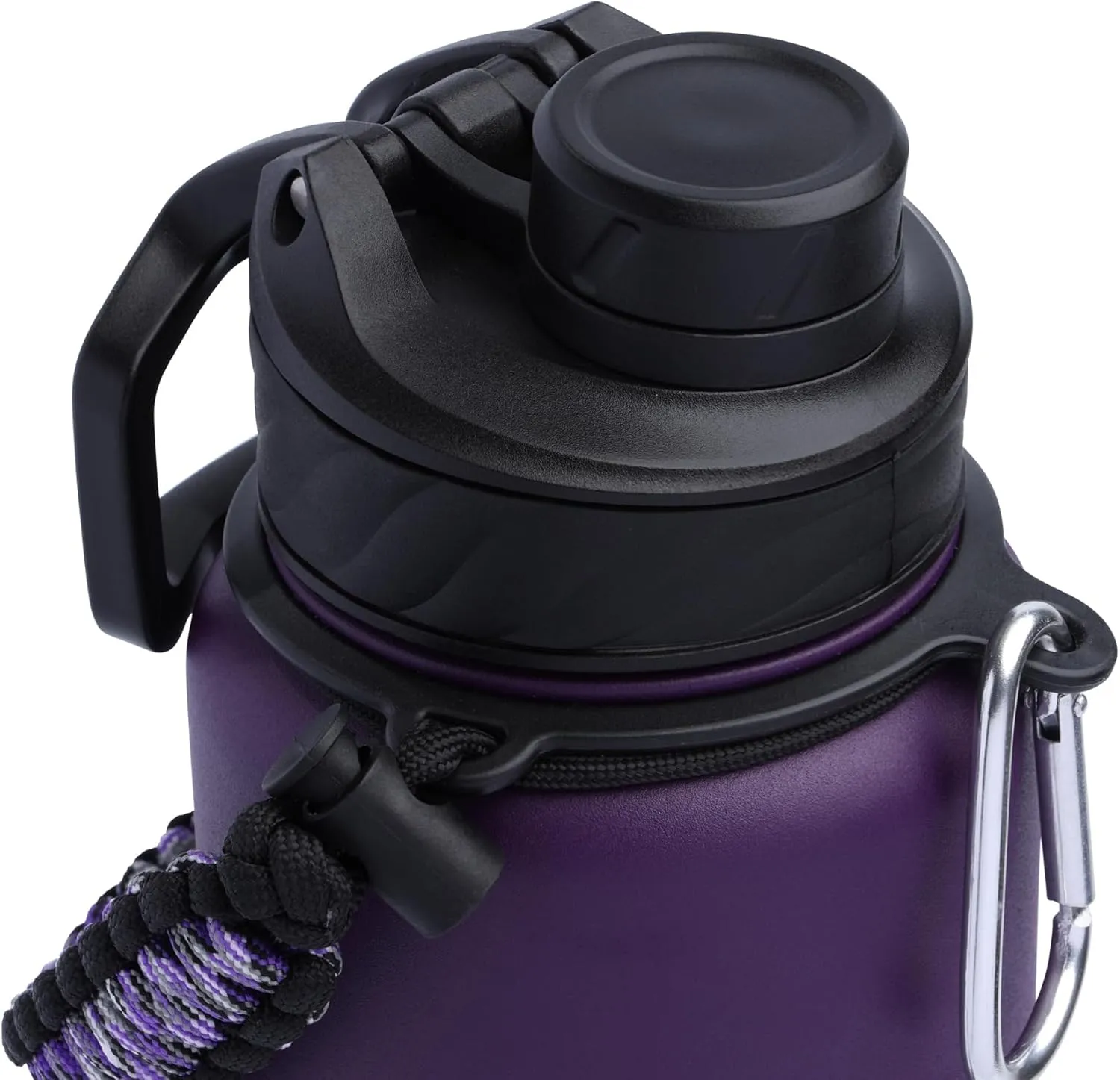 Zenith Chugger Stainless Steel Bottle with Carabiner, Compass, Signal Whistle, and Fire Starter - 40 Oz - Violet Powder Coat