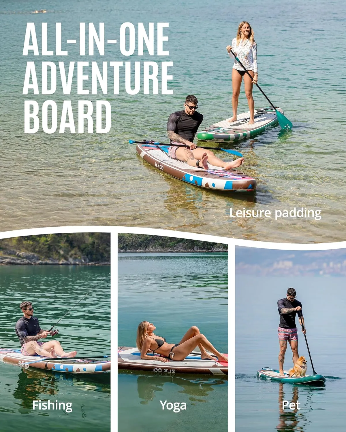 ZLX 10'6" Inflatable Stand Up Paddle Board, Extra Wide Stable Non-Slip Deck Pad, Unique Center Fin, Portable Paddleboard for Adults, Premium SUP for All Skill Levels