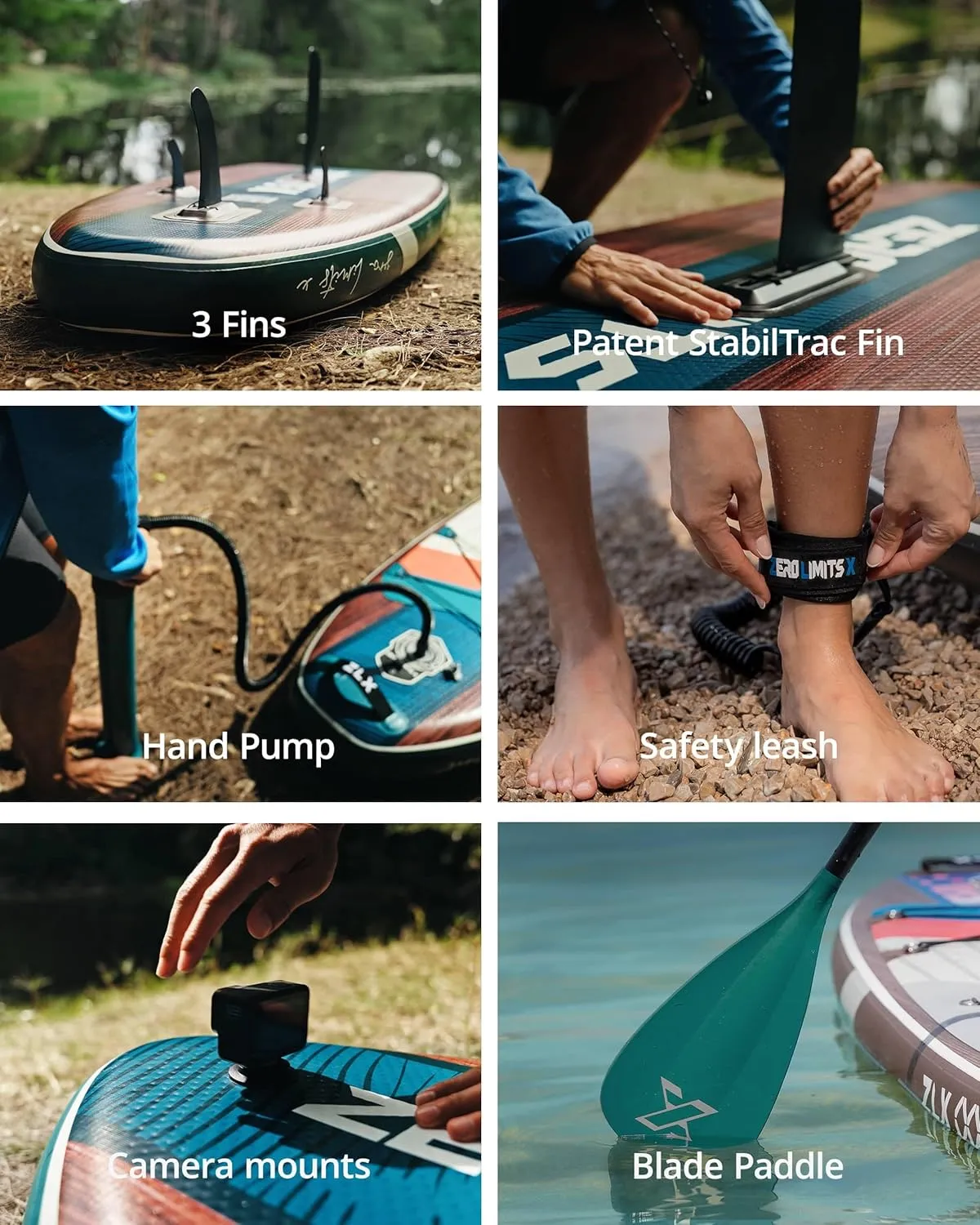 ZLX 10'6" Inflatable Stand Up Paddle Board, Extra Wide Stable Non-Slip Deck Pad, Unique Center Fin, Portable Paddleboard for Adults, Premium SUP for All Skill Levels