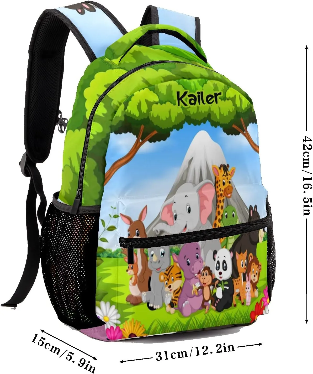 Zoo Jungle Animals Personalized Kids School Backpack Custom Name for Boys Girls Primary Daypack Bookbag Travel Bag